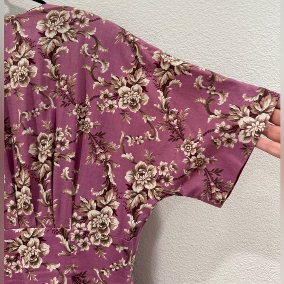 Vintage Herman Geist 100% Cotton Floral Retro Fit Maxi Purple Cream Dress 12 - Picture 12 of 14